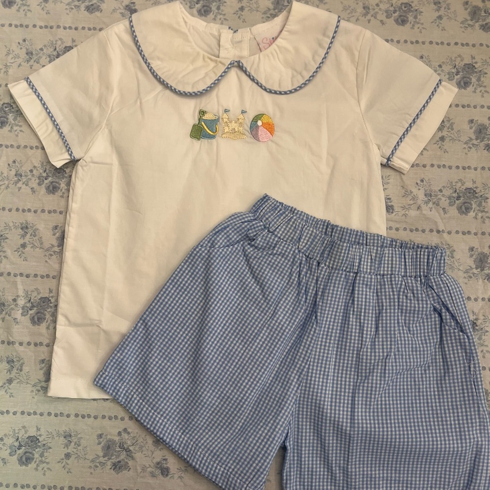 White and Blue Embroidered Kids Outfit